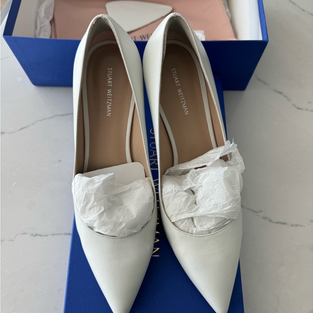 Stuart Weitzman Leigh 75 Leather Pump SZ 9.5 White